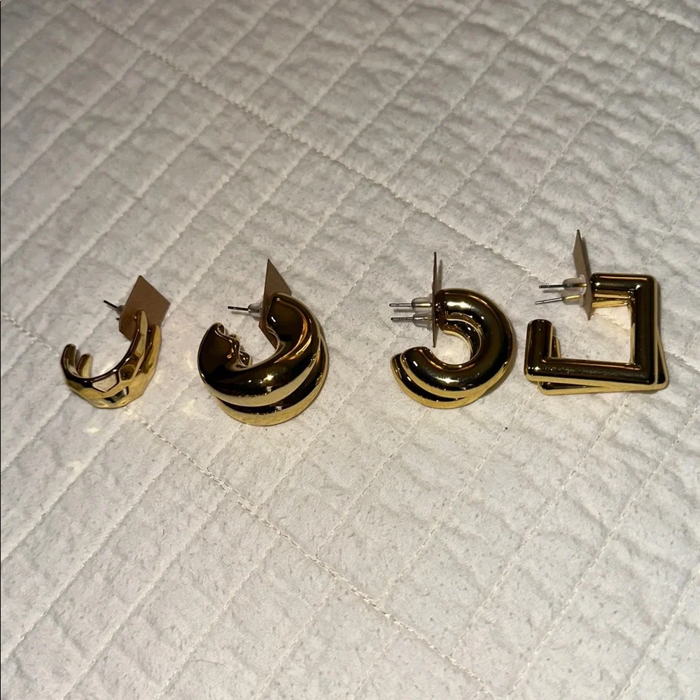 Chic Gold-Tone Textured Fashion Hoop Earrings Set of 4